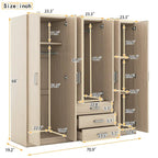 6-Doors Wooden Wardrobe Storage with 3 Big Drawers for Bedroom