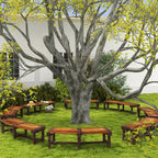 Outsunny Wooden Garden Bench, Semicircular Round Outdoor Tree Bench, Wrap Around Park Bench