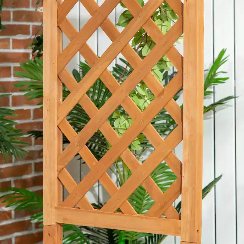 Outsunny Patio Garden Bench Arbor Arch with Pergola and 2 Trellises, 3 Seat Natural Wooden Outdoor Bench for Grape Vines & Climbing Plants