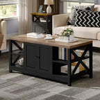 Farmhouse Wood Accent Coffee Table with Large Storage Shelf