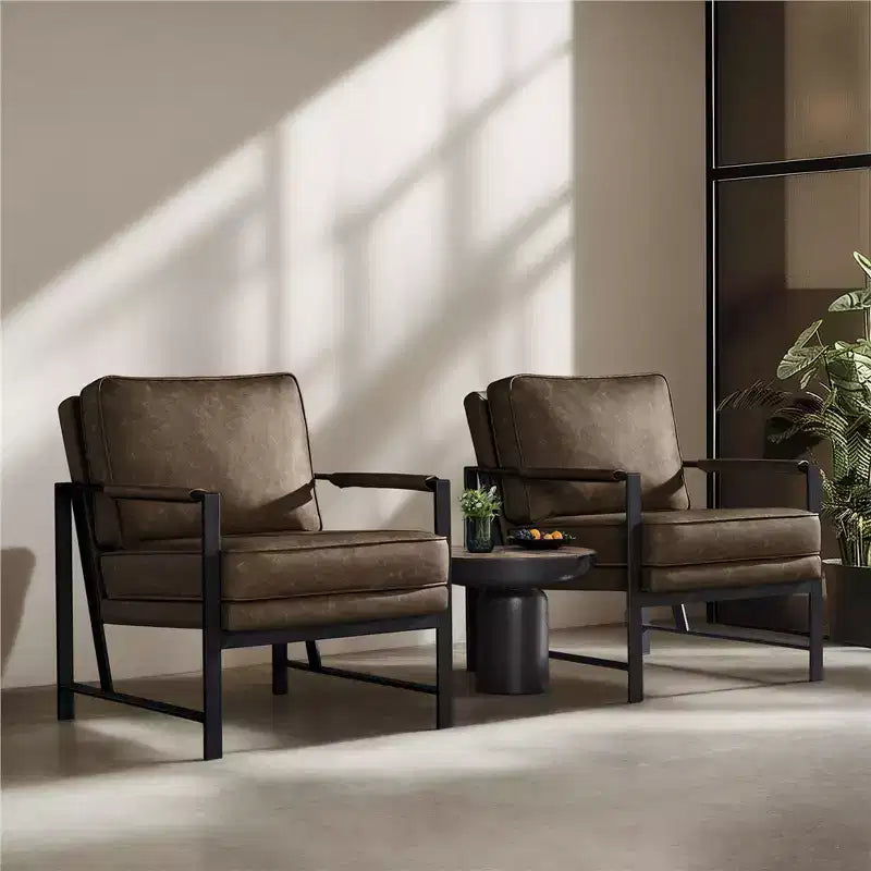 Yaheetech Set of 2 Retro Upholstered Lounge Arm Chairs with Metal Arms, Removable Seat & Back Cushion