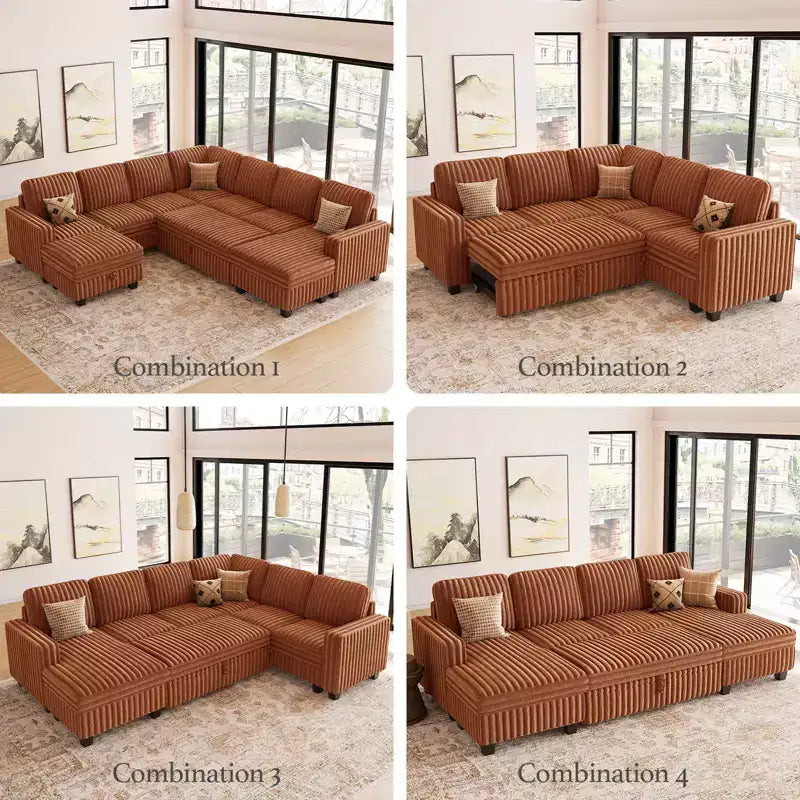 Belffin Corduroy Fabric Ottoman with Storage Ottoman for Modular Sectional Couch