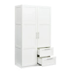 White Wood Wardrobe Armoire Storage Cabinet with Doors,Drawers,Hanging Rod