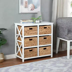 eHemco 3 Tier X-Side Storage Drawers with 6 Water Hyacinth Natural Wicker Baskets