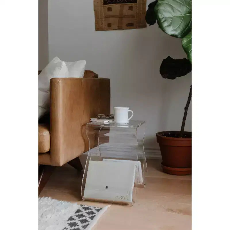Magino Stool and Magazine Rack Clear: Shatter-Proof Acrylic, No Assembly Required