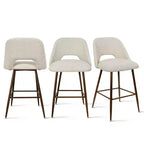 Set of 3 Mid-Century Modern Counter Height Bar Stools, 26 Upholstered Kitchen Island Chairs with Walnut Finish Metal Legs - Panipeachy