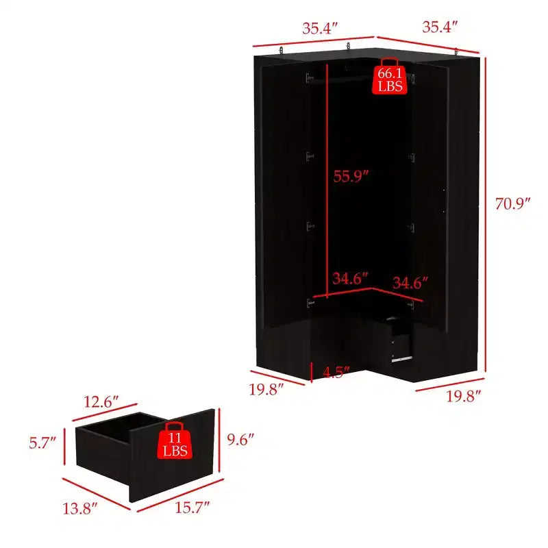 Hitow Minimalist Armoire Corner Wardrobe Double Door and Drawer Designs