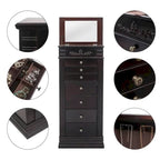 Stylish Jewelry Armoire with Mirror and Necklace Hooks - 18.5 x 12 x 42