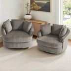 DREAMSIDEA 2 Set Recessed Arm Slipcovered Swivel Barrel Chair