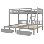 Full Over Twin & Twin Bunk Bed for 3, Wooden Triple Bunk Bed with 2 Storage Drawers, can be Divided into 3 Separate Beds