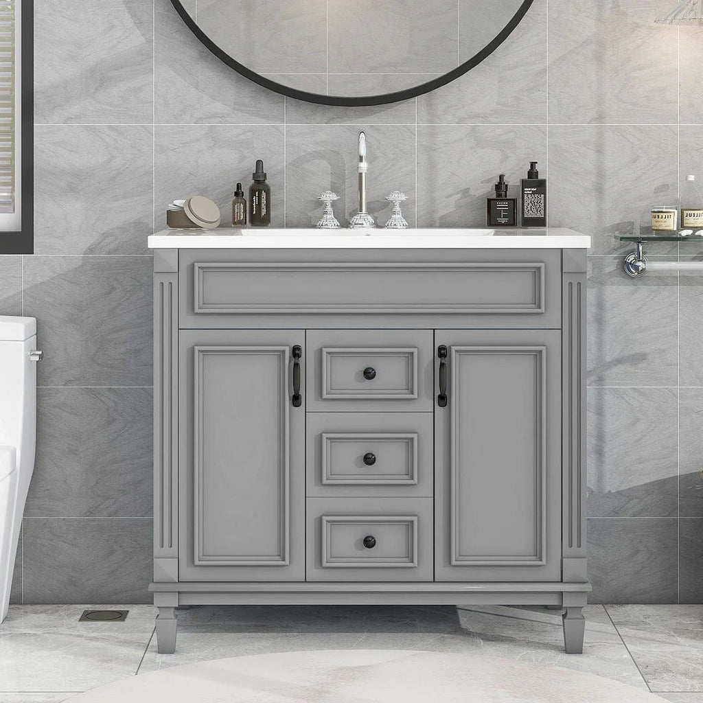 36 Modern Bathroom Vanity with Top Sink and Mirror Cabinet,2 Doors and 2 Drawers