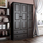 3-Door Wardrobe Armoire - White/Mocha/Java - Solid Wood