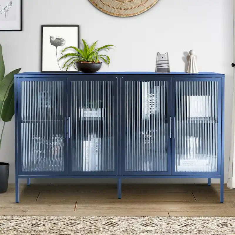 Metal Tempered Glass Cabinet with Adjustable Shelf