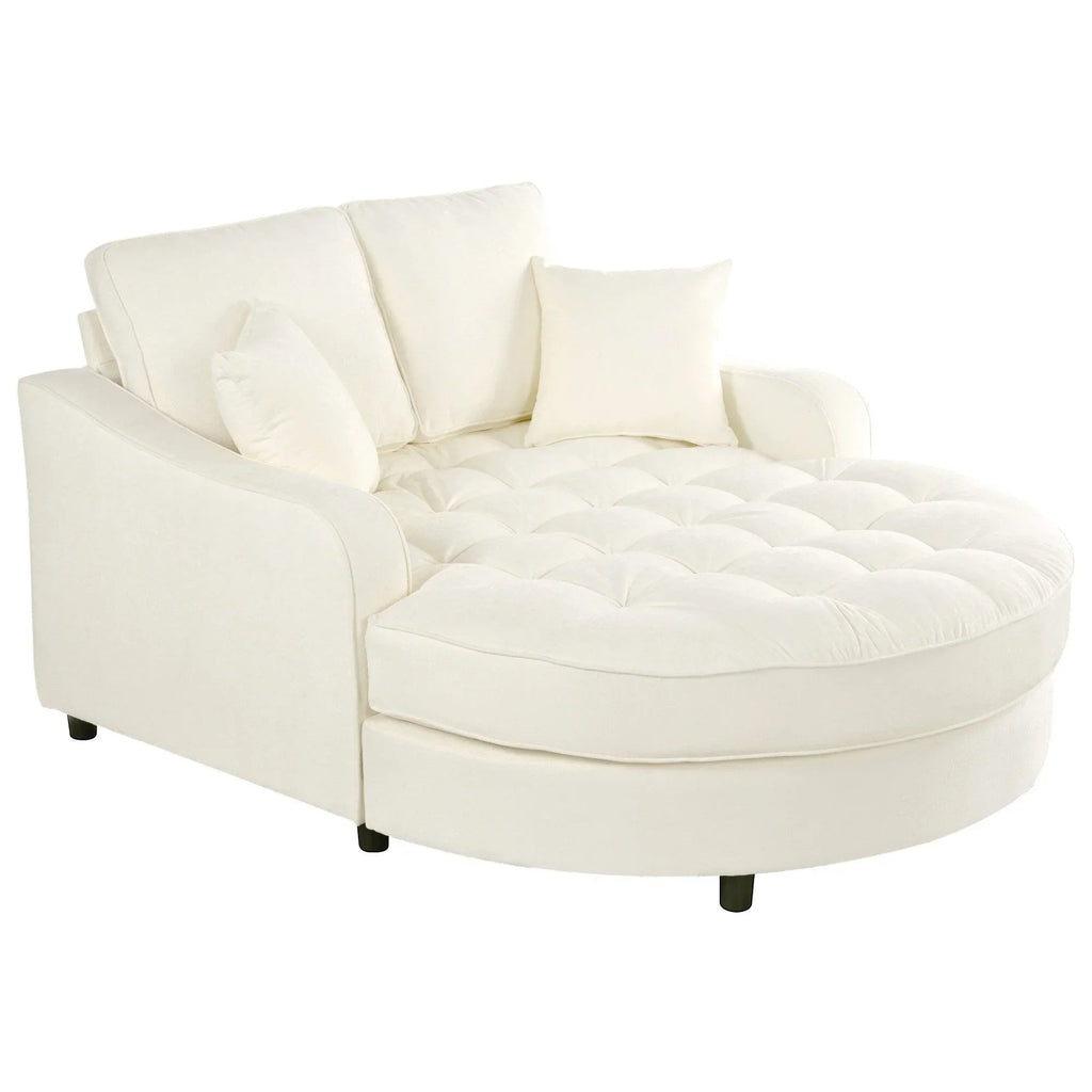 Chenille Chaise Lounge Sofa Bed, Upholstered Sofa Couch with Tufted Backrest and 2 Detachable Pillows for Living Room