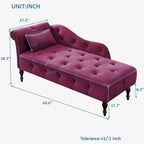 Modern 60.6  Velvet Upholstered Buttons Tufted Chaise Lounge Chair with Solid Wood Legs and Nailheads