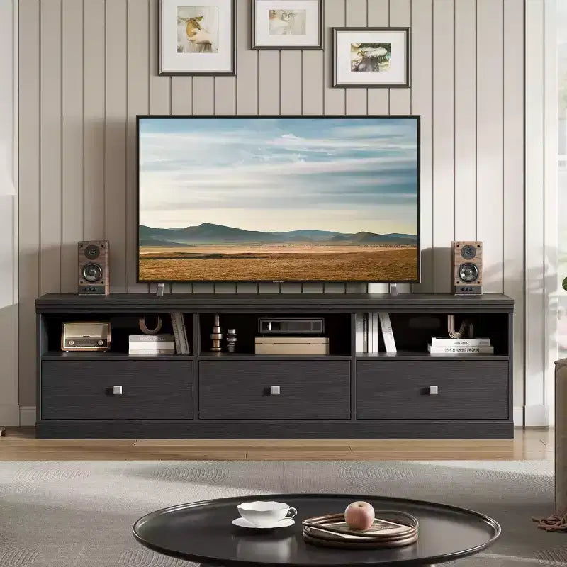 70 Mid-Century Modern Entertainment Center with Storage Drawer & Open Shelves