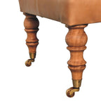 Artisan Furniture Solid Wood Buffalo Tan Leather Ottoman with Castor Legs