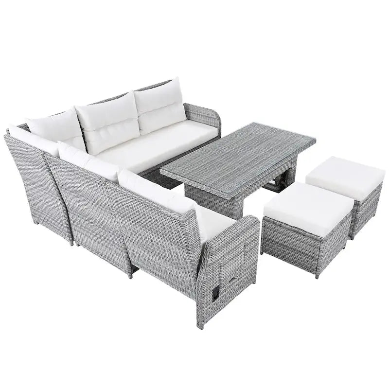 Outdoor Rattan Sectional Sofa Set with Adjustable Table & Recliners