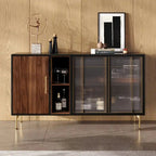 55.12 Mid Century Modern Sideboard Buffet 3 Door Cabinet, Multi-layer Solid Wood Frame, Walnut Veneer, Fully Assemble - 55.12