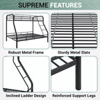 Full Metal Bunk Bed Low Height Safety Design with Guardrails, Angled Ladder and Underbed Storage