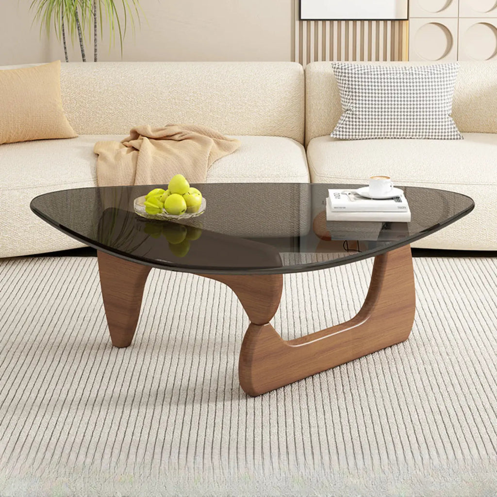 Triangular Wood Glass Top Coffee Table