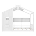 Twin Size Floor House Bed, Kids Montessori Playhouse Bed with Storage Shelf and Roof Design