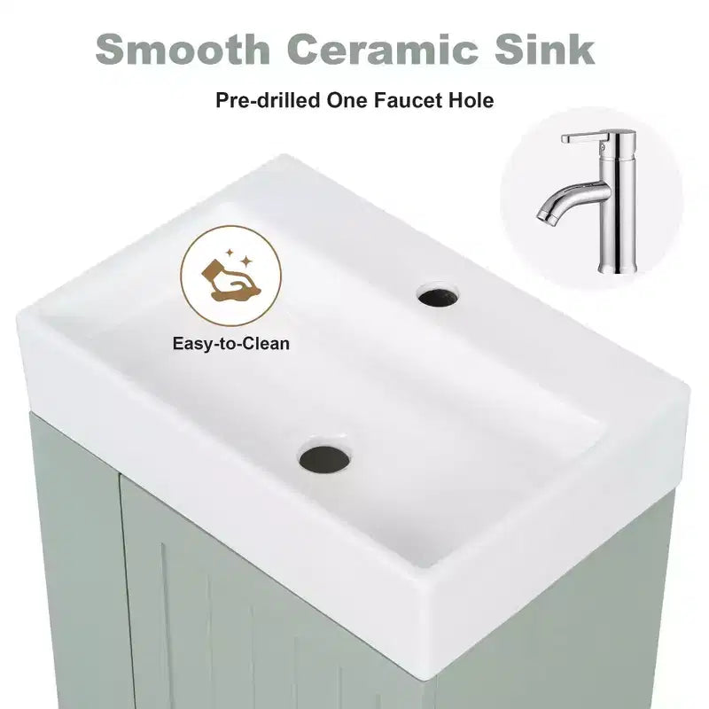 Bathroom Vanity with Ceramic Sink, MDF Storage Drawer, Side Shelf & Golden Handle