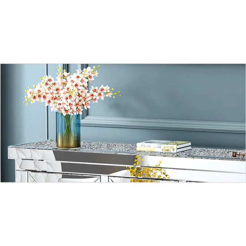 Glam Mirrored Diamond 3-Drawers Accent Cabinet Sideboard
