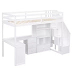 Twin Size Loft Bed with L-Shaped Desk, 3 Drawers, Cabinet, Staircase Storage, Solid Pine/MDF Build