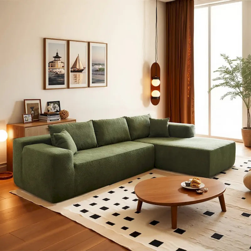 Modern Upholstery Chaise Sofa with Pillows for Living Room