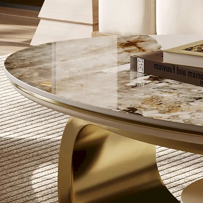 51 Modern Pandora Oval Coffee Table with Glossy Sintered stone top, Luxury Coffee Table, Stainless Steel Legs for Livingroom