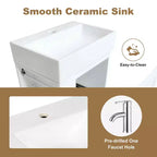 Bathroom Vanity with Ceramic Sink, MDF Storage Drawer, Side Shelf & Golden Handle