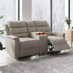 Beige/Gray Tech Fabric Reclining Loveseat Sofa, 2-Seat, Adjustable Backrest & Footrest