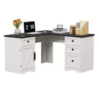 60 Farmhouse L-Shaped Executive Desk  Corner Home Office Desk with File Drawer, Storage Cabinet & Adjustable Shelf
