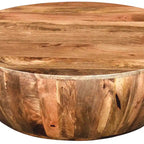 Arthur Mango Wood Coffee Table In Round Shape, Dark Brown