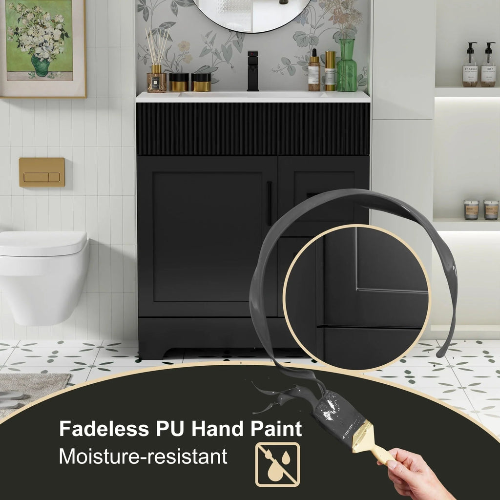 Wavy Line 30/36/48 Bathroom Vanity Set with Sink & Faucet