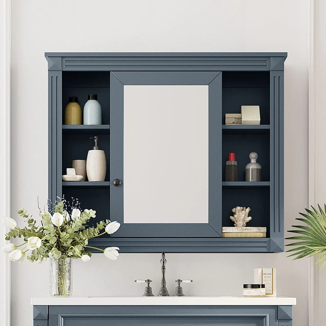 36 Modern Bathroom Vanity with Top Sink and Mirror Cabinet,2 Doors and 2 Drawers