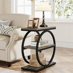 Narrow End Table with 3 Storage Shelves, Wood Side Table for Living Room