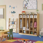 5-Section Classroom Coat Locker with 10 Cubbies, Cubby Storage Organizer with 10 Hooks for Home, School, Nursery, Kindergarten