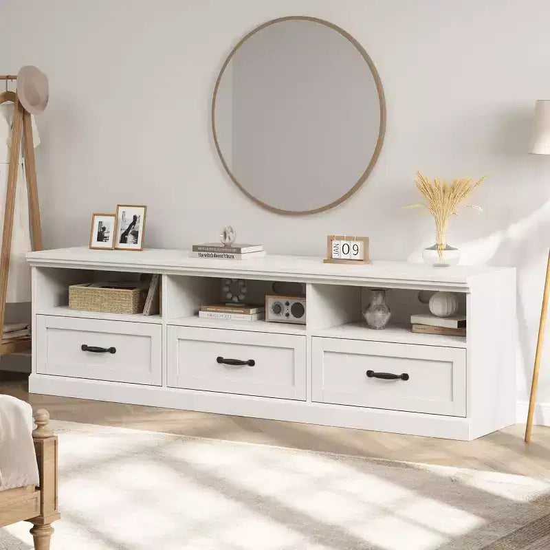 70 Mid-Century Modern Entertainment Center with Storage Drawer & Open Shelves