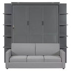 Queen Murphy Bed Wall Bed with Sofa, Queen Size Cabinet Bed Folding Wall Bed with Bookshelf and Shelves for Guest Room Office