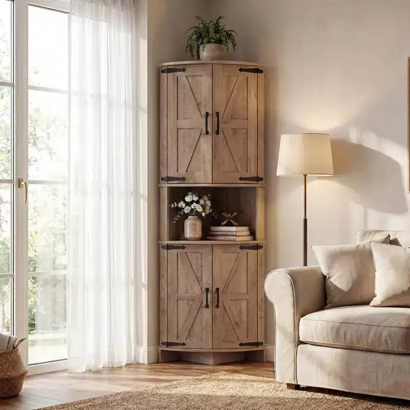 COZONY 65 Farmhouse Corner Cabinet with Doors and Adjustable Shelves, Tall Corner Pantry Storage Cabinet for Kitchen Living Room