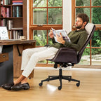 Glitzhome 48-inch Mid-century Adjustable Swivel Faux Leather Office Chair