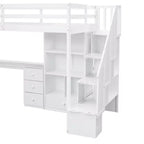 Twin Size Loft Bed with L-Shaped Desk, 3 Drawers, Cabinet, Staircase Storage, Solid Pine/MDF Build