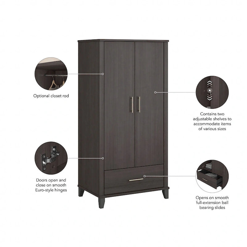 Somerset Tall Entryway Cabinet with Doors and Drawer by Bush Furniture