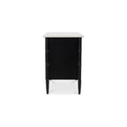 Provence-Inspired Mango Wood & Marble Top Nightstand with Brass Handles & Dual Drawers for Bedroom