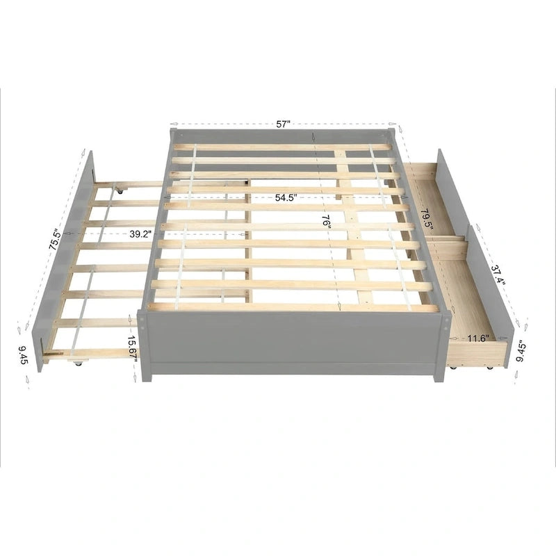 Full Bed With Twin Size Trundle And Two Drawers