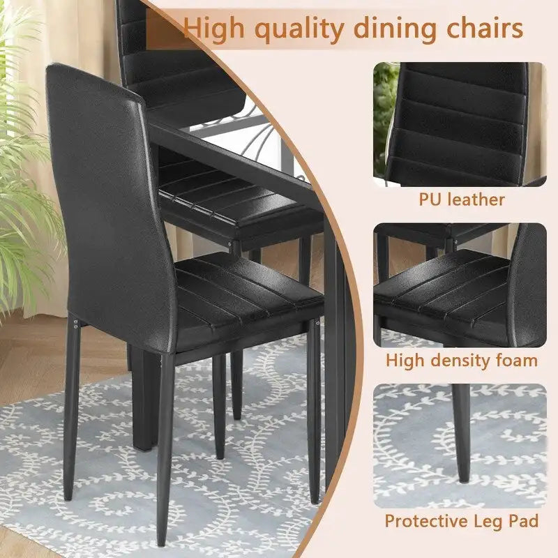 Grondin Modern Style 7-Piece Dining Room Table Set with Tempered Glass Tabletop and 6 PU Leather Upholstered Chairs