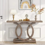 Vintage Console Table with Geometric Base Wooden Hallway Table