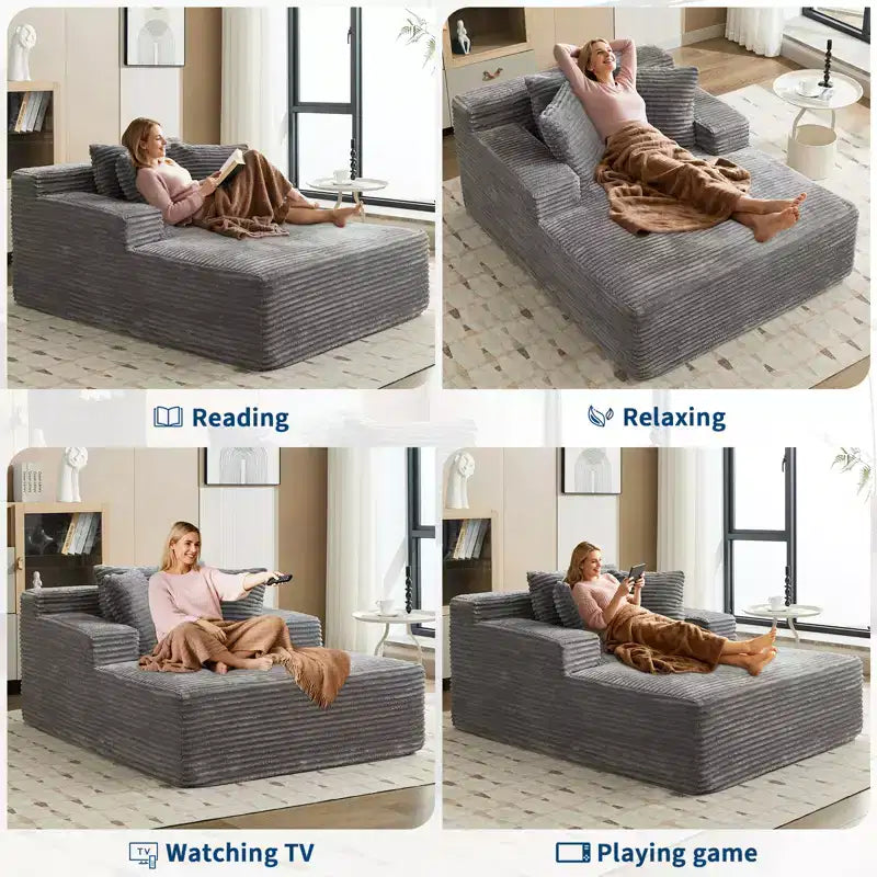 COZONY 49.2 Oversized Convertible Chaise Lounge, Corduroy Cloud Chair/Sofa Bed, 400 lb Capacity